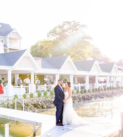 couple walking together on wedding day