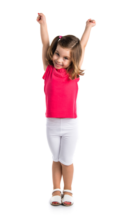 excited little girl with their arms up