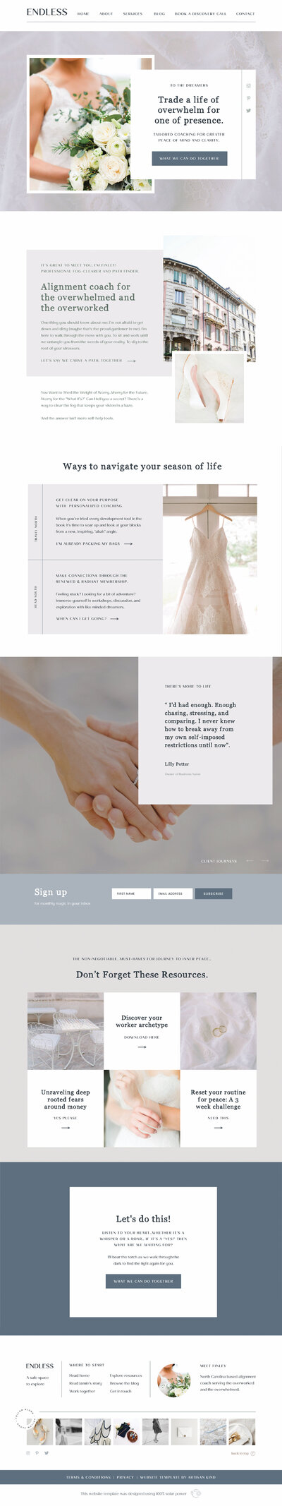 Artisan Kind Showit website template customized with a dusty blue