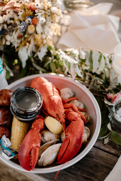 Fresh Maine lobster served at a Maine wedding