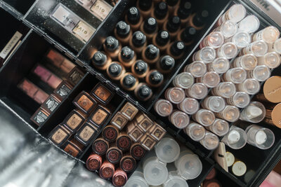 Luxury bridal makeup pro kit flatlay
