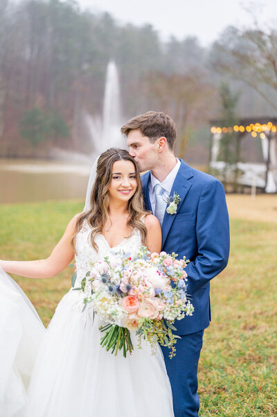 Glowing bridal glam and half up style for our northeast Georgia bride. Bringing on location hair styling and makeup artistry.