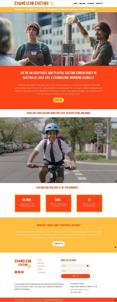 Chameleon Casting Homepage website preview. Wordpress build. Rachelle Deem Designs