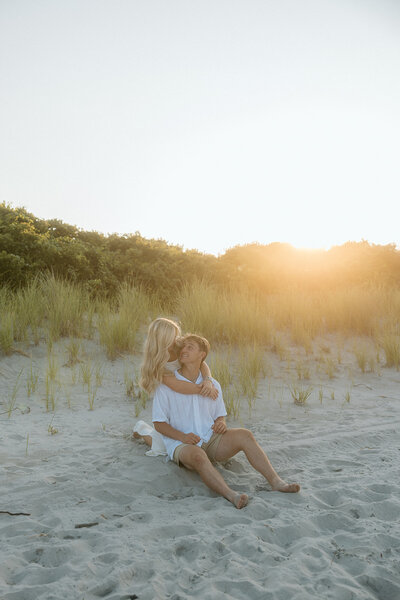 Sunset beach engagement session in Newport Rhode Island