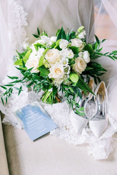 white and french blue bridal details