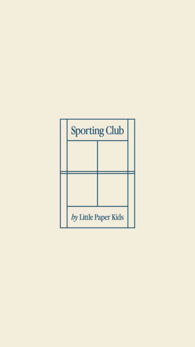 Sporting Club navy tennis court logo on a cream background