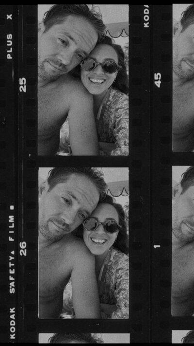 Film roll of two Cabo photographers smiling at the beach