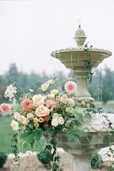 Fountain with flowers at Sparrow Lane