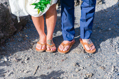 Eloping on Maui bride and groom wear flip flops on wedding day