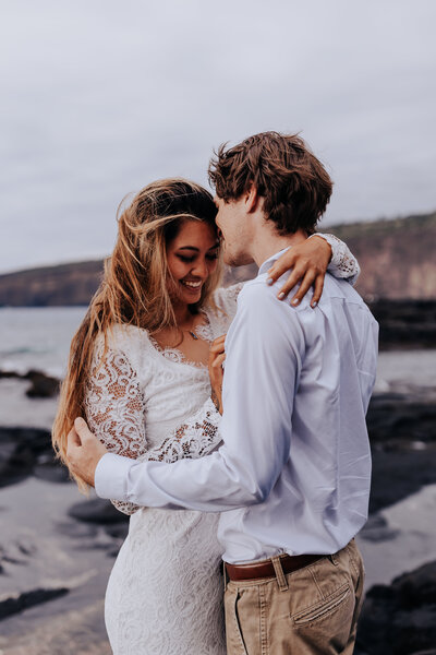 Hawaii Destination Wedding Photographer captures couple laughing during bridals