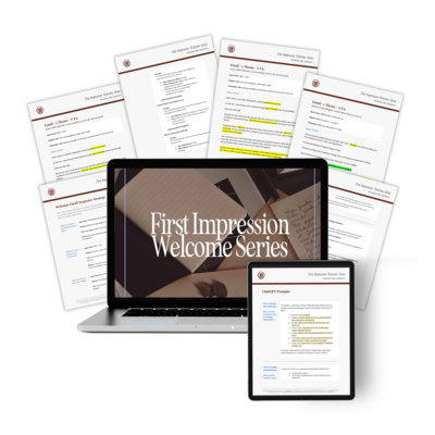 Mockup of First Impression Welcome Series email templates for nurturing new leads