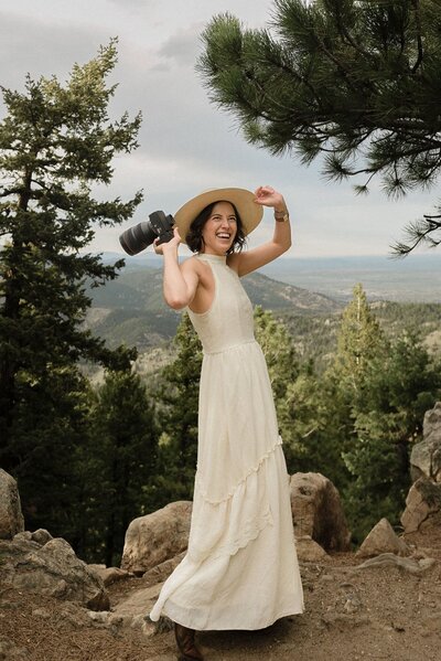 Denver Engagement Photographer, Colorado engagement photographer poses with her camera near Boulder, Colorado.