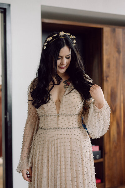 Candid editorial portrait of a couple at their rock ‘n’ roll wedding at the Quirk Hotel, perfect for NYC couples seeking urban wedding vibes.