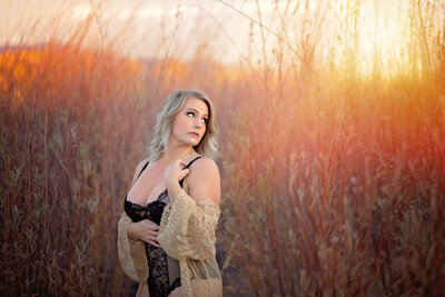 NM Boudoir session with woman at sunset
