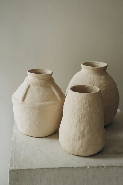 Three white pots