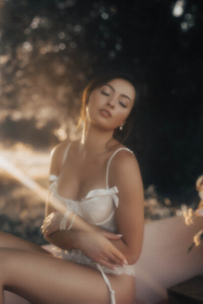 Romantic outdoor boudoir photography session at golden hour by Rachael Marie Photography