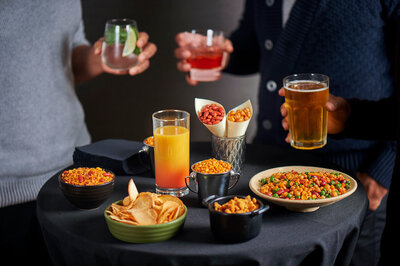 Party snacks and drinks on a table
