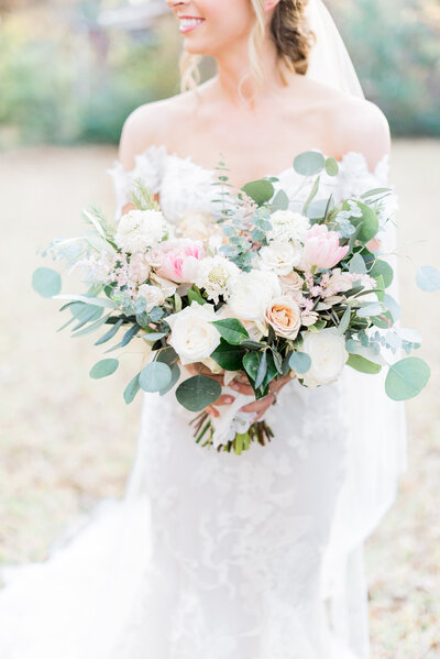 Bride holding bouquet, Louisiana