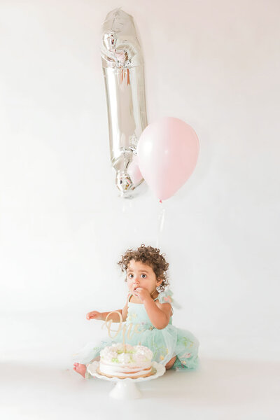 First birthday milestone photo session in studio in Mooresville NC