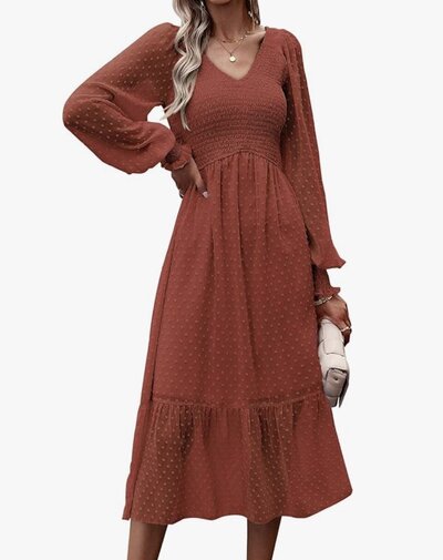 long sleeved empire waist chiffon dress