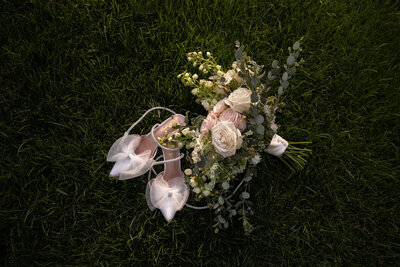 Laurel Hall venue bridal shoes and flowers