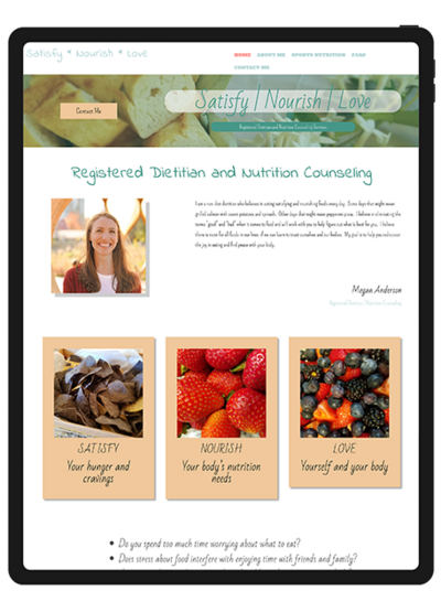 Website page showcasing nutrition consulting services, displayed in its original design before the redesign.