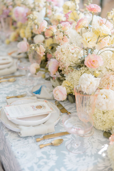 Luxury florals on a table at the Grand Marsh Estate