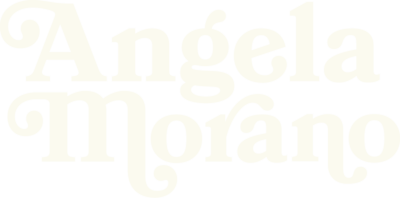 Angela Morano's logo in white scripted text