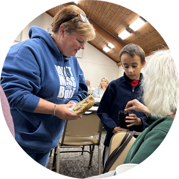 Members greet one another at Bartlett Chapel