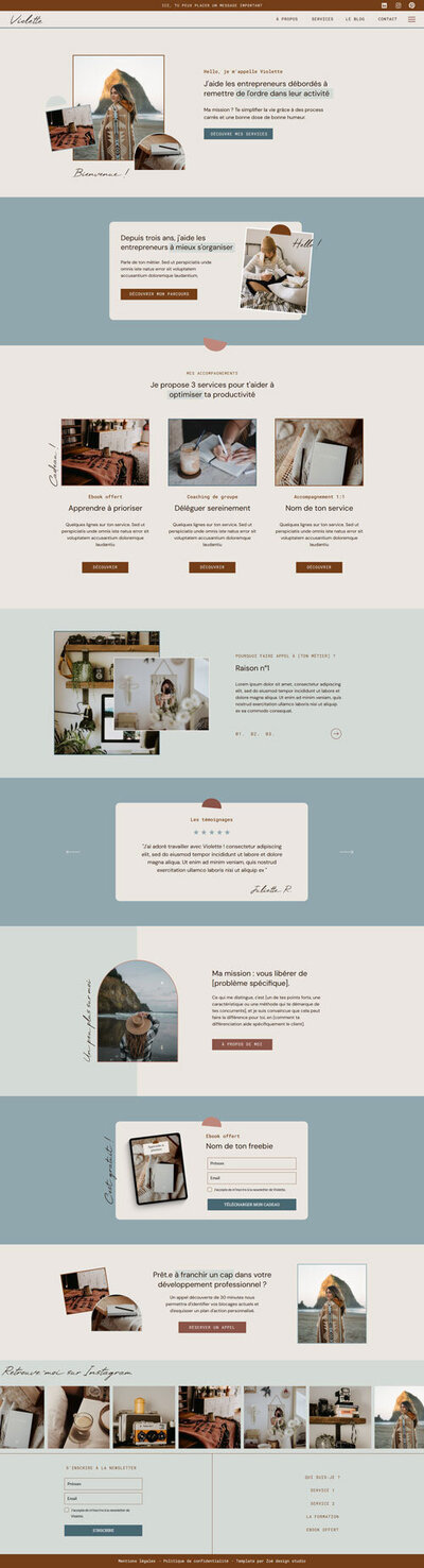 Modèle de site Showit Violette, un template bohème