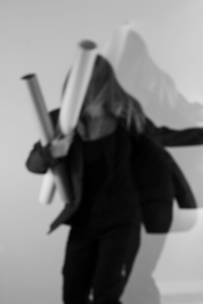black and white photo of woman blurred for a business stock collection