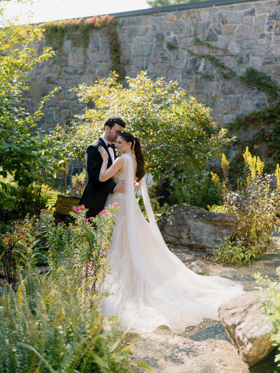 Connecticut wedding reception with romantic florals and candlelit tables