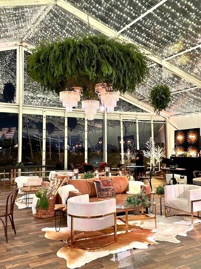 Luxurious private party with greenery arrangements designed by corporate event florist Flora Fetish.