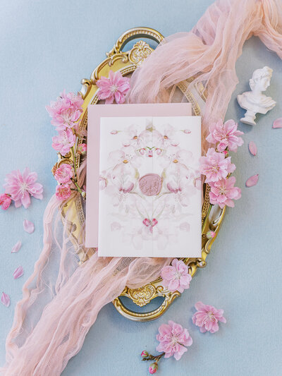 Cherry blossom pink wedding invitation 2