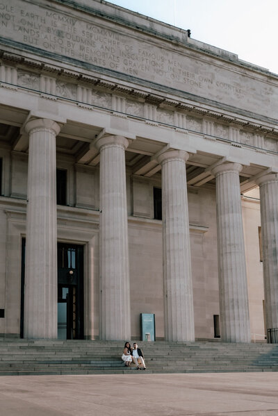 Tammy and Adan’s engagement session outside Auckland Museum, photographed by Zanthe Vorsatz.