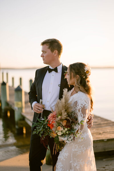 Bride and groom smiling
