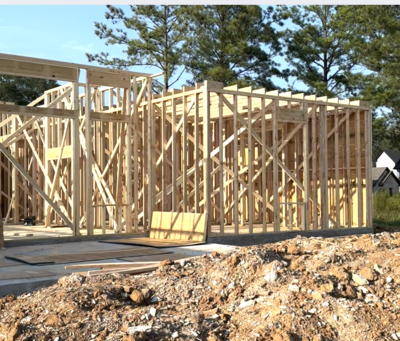 A house in the framing stage.
