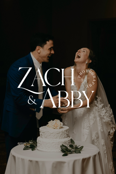 A wedding photo with a wedding photographer's logo overlaid