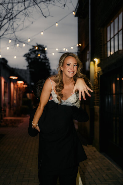 Bride getting picked up by the groom at their wedding at The Factory in Franklin TN 