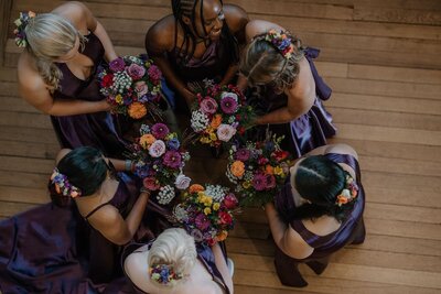 Bold bridesmaid bouquets from Wildflower & Willow.