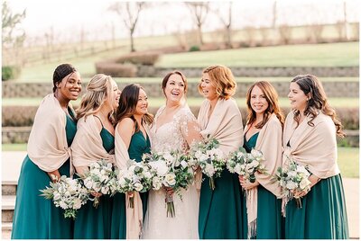 winter bridal party wedding photos by Portland Oregon Wedding Photographer