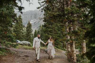 Couple looking at each other after their Ouray Elopement Ceremony. 