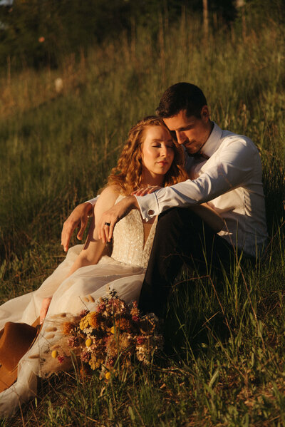 Couple at sunset at Hazel Creek Farms in Chilliwack