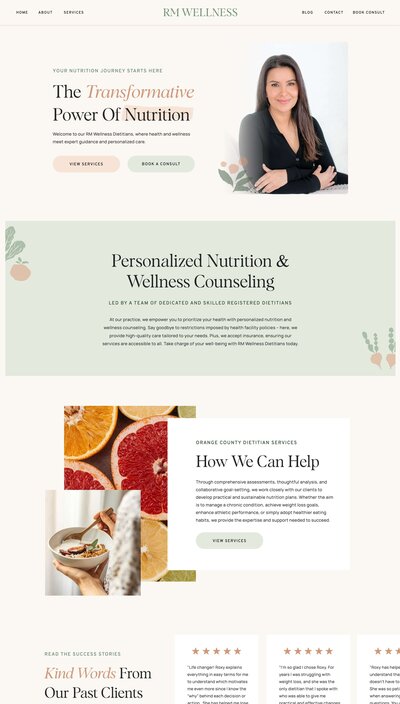 Showit Template Transformation into Dietitian Website