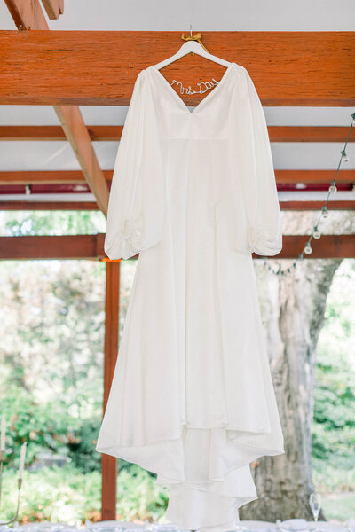 photo of wedding dress at garden wedding venue