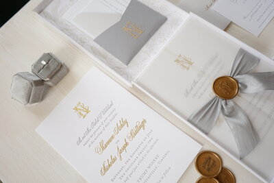 Gold ink custom calligraphy invitation and envelope for wedding