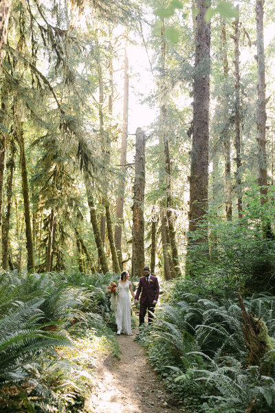 bride and groom portrait after their elopement ceremony in La  Push, Washington.