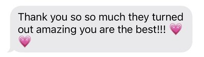 Text message image from a client who loved their experience, gallery, and wedding day.