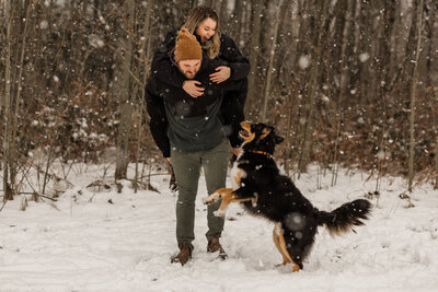 snowy langley engagement session with dog