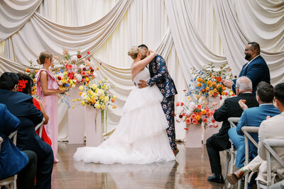 Colorful floral backdrop, wedding ceremony the depot minneapolis